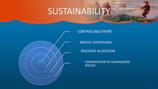 SUSTAINABILITY
CONTROLLING EFFORT
REDUCE OVERFISHING
RESOURCE ALLOCATION
CONSERVATION OF ENDANGERED
SPECIES
 