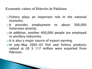  Fish and fishery products are processed and
exported to over 50 countries.
 About 30 – 35% of the fish and fishery prod...
