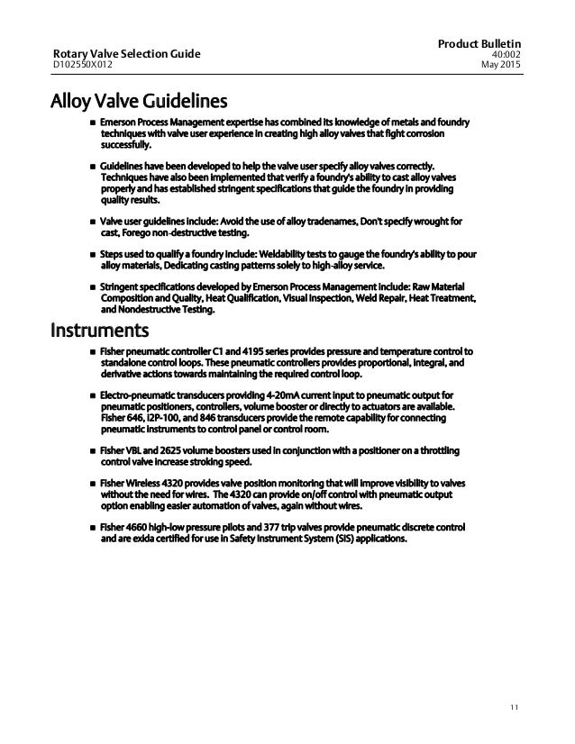 Fisher Rotary Valve Selection Guide