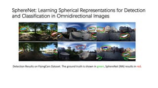 SphereNet: Learning Spherical Representations for Detection
and Classification in Omnidirectional Images
Detection Results...