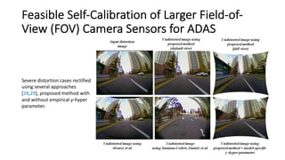 Feasible Self-Calibration of Larger Field-of-
View (FOV) Camera Sensors for ADAS
Severe distortion cases rectified
using several approaches
[28,29], proposed method with
and without empirical γ-hyper
parameter.
 