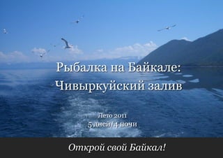 Рыбалка на Байкале:
Чивыркуйский залив

       Лето 2011
     5 дней/4 ночи


  Открой свой Байкал!
 