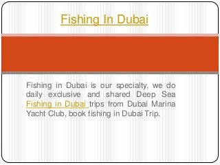 Fishing In Dubai




Fishing in Dubai is our specialty, we do
daily exclusive and shared Deep Sea
Fishing in Dubai trips from Dubai Marina
Yacht Club, book fishing in Dubai Trip.
 