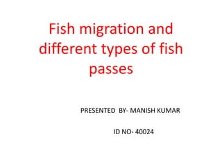 Fish migration and
different types of fish
passes
PRESENTED BY- MANISH KUMAR
ID NO- 40024
 