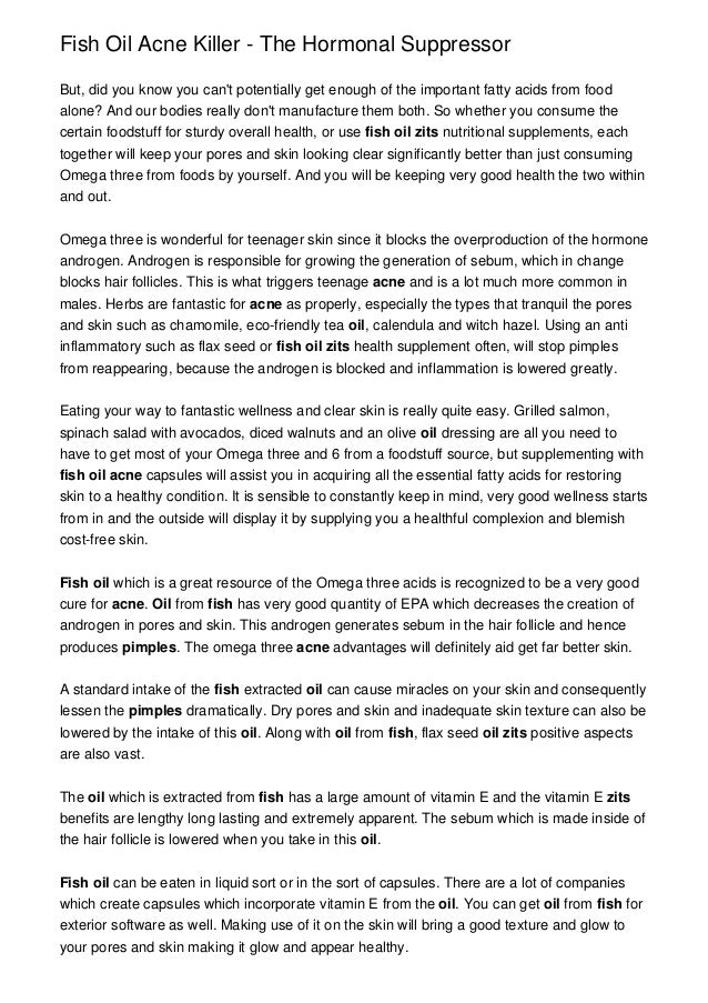 Fish Oil Acne Killer The Hormonal Suppressor