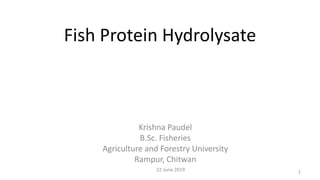 Fish Protein Hydrolysate
Krishna Paudel
B.Sc. Fisheries
Agriculture and Forestry University
Rampur, Chitwan
22 June 2019 1
 
