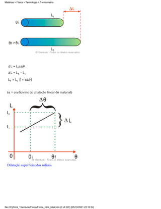 Matérias > Física > Termologia > Termometria




  ( = coeficiente de dilatação linear do material)




  Dilatação superficial dos sólidos




file:///C|/html_10emtudo/Fisica/Fisica_html_total.htm (3 of 220) [05/10/2001 22:10:24]
 