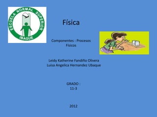 Física

  Componentes : Procesos
        Físicos


 Leidy Katherine Fandiño Olivera
Luisa Angelica Hernandez Ubaque



           GRADO :
            11-3



             2012
 