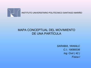 INSTITUTO UNIVERSITARIO POLITECNICO SANTIAGO MARIÑO
MAPA CONCEPTUAL DEL MOVIMIENTO
DE UNA PARTÍCULA
SARABIA, YANIALC
C.I.: 19089336
Ing. Civil ( 42 )
Física I
 