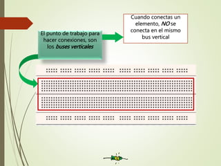 El punto de trabajo para
hacer conexiones, son
los buses verticales
Cuando conectas un
elemento, NO se
conecta en el mismo
bus vertical
 