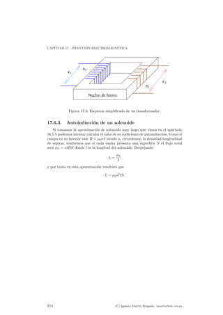 CAP¶ITULO 16. ELECTROMAGNETISMO 
¦ Es frecuente utilizar estas relaciones para de¯nir el Amperio. 1 Amperio Nota 
ser¶³a as¶³ la intensidad de corriente necesaria para que dos hilos rectos situados 
a 1 metro el uno respecto al otro sientan una fuerza por unidad de longitud 
equivalente a 2 ¢ 10¡7N 
m. 
108 (C) Ignacio Mart¶³n Bragado. imartin@ele.uva.es 
 