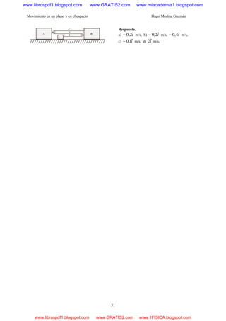 Movimiento en un plano y en el espacio Hugo Medina Guzmán
31
Respuesta.
a) iˆ2,0− m/s, b) iˆ2,0− m/s, iˆ4,0− m/s,
c) iˆ1,0− m/s, d) iˆ2 m/s,
www.librospdf1.blogspot.com www.GRATIS2.com www.miacademia1.blogspot.com
www.librospdf1.blogspot.com www.GRATIS2.com www.1FISICA.blogspot.com
 