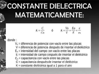 CONSTANTE DIELECTRICA
  MATEMATICAMENTE:
 