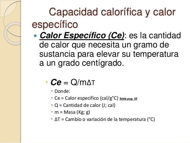 Calor Especifico Formula Y Unidades