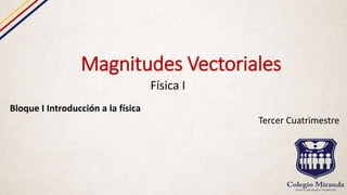 Magnitudes Vectoriales
Física I
Bloque I Introducción a la física
Tercer Cuatrimestre
 