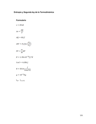 155
Entropía y Segunda ley de la Termodinámica
Formulario
 