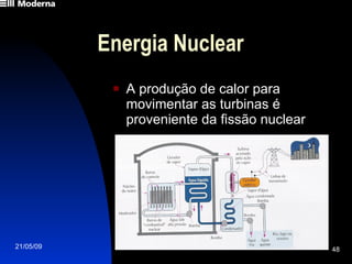 Energia Nuclear A produção de calor para movimentar as turbinas é proveniente da fissão nuclear 