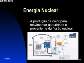 Energia Nuclear A produção de calor para movimentar as turbinas é proveniente da fissão nuclear 