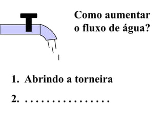 Como aumentar
o fluxo de água?
1. Abrindo a torneira
2. . . . . . . . . . . . . . . . .
 