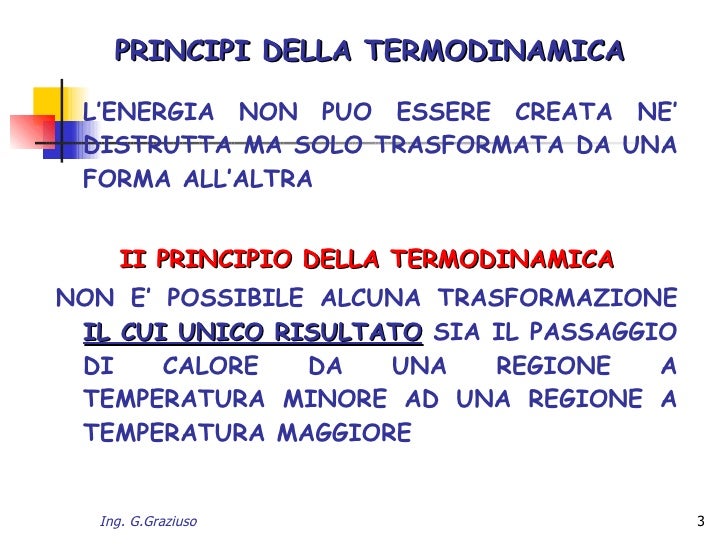 I Tre Principi Della Termodinamica In Sintesi