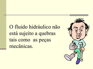 O fluido hidráulico não está sujeito a quebras tais como  as peças mecânicas. 