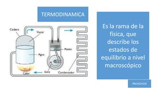 TERMODINAMICA
Es la rama de la
física, que
describe los
estados de
equilibrio a nivel
macroscópico
PACHO2424
 