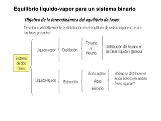 Equilibrio liquido-vapor para un sistema binario
 