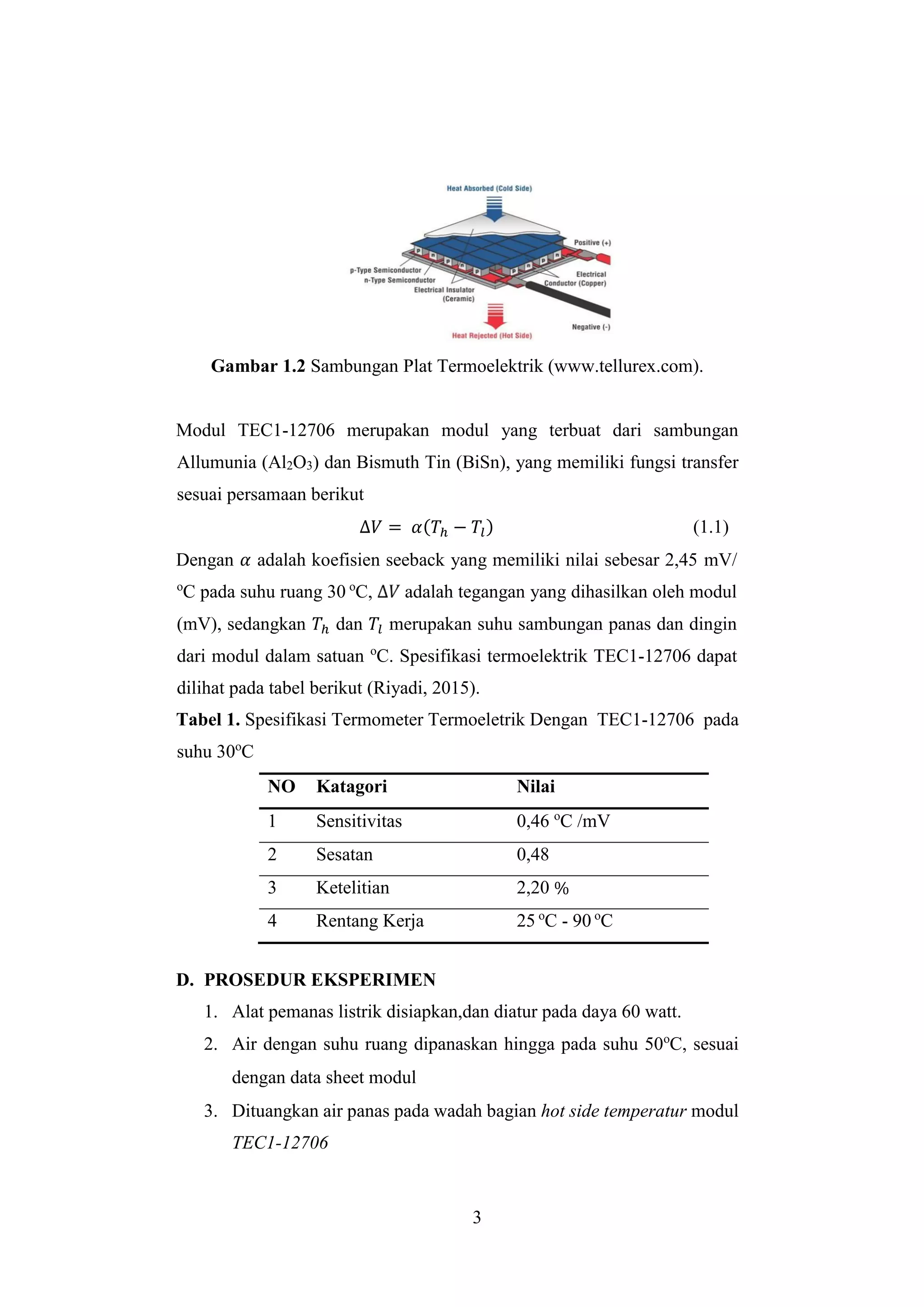 FISIKA EKSPERIMEN II : Konversi Energi Termal-Listrik Dengan Modul TEC1 ...