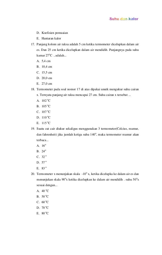  Fisika  suhu dan kalor beserta soal  pilihan ganda