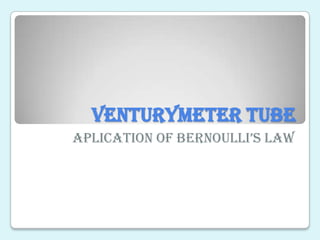 VENTURYMETER TUBE
ApliCAtion of Bernoulli’s lAw
 