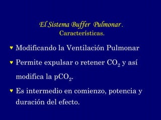 El Sistema Buffer  Pulmonar  .  Características. <ul><li>Modificando la Ventilación Pulmonar </li></ul><ul><li>Permite exp...