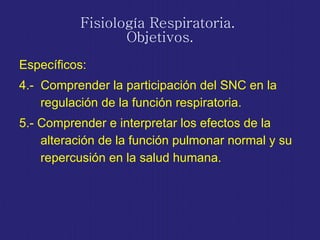 Fisiología Respiratoria.  Objetivos. <ul><li>Específicos:  </li></ul><ul><li>4.-  Comprender la participación del SNC en l...