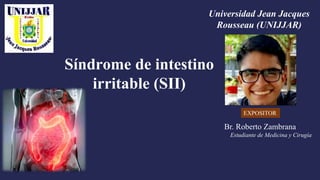 Síndrome de intestino
irritable (SII)
EXPOSITOR
Br. Roberto Zambrana
Estudiante de Medicina y Cirugía
Universidad Jean Jacques
Rousseau (UNIJJAR)
 