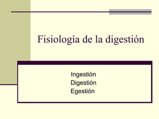 Fisiología de la digestión Ingestión Digestión Egestión  
