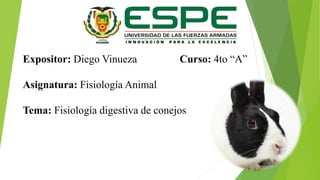 Expositor: Diego Vinueza Curso: 4to “A”
Asignatura: Fisiología Animal
Tema: Fisiología digestiva de conejos
 