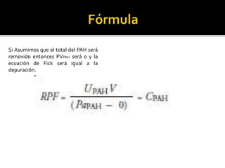 Si Asumimos que el total del PAH será
removido entonces PVPAH será 0 y la
ecuación de Fick será igual a la
depuración.
 