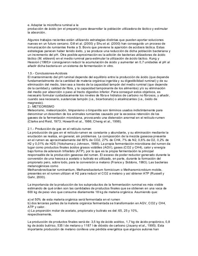 Fisiología ruminal, acidosis y meteorismo