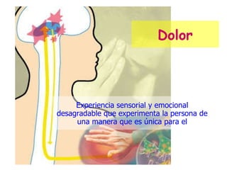 Dolor Experiencia sensorial y emocional desagradable que experimenta la persona de una manera que es única para el 