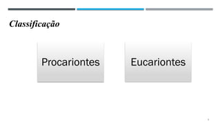 Classificação
Procariontes Eucariontes
3
 
