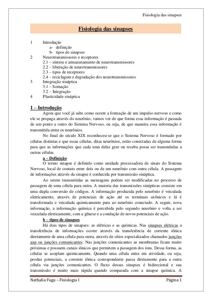 Fisiologia das sinapses                           Fisiologia das sinapses                                             a- p...