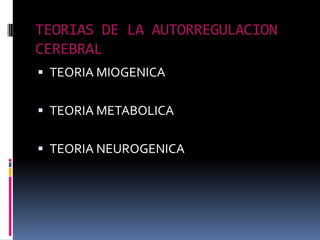 TEORIAS DE LA AUTORREGULACION CEREBRALTEORIA MIOGENICATEORIA METABOLICATEORIA NEUROGENICA