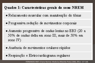 FERNANDES RMF. O Sono Normal. Medicina (Ribeirão Preto) 2006; 39(2): 157-168.
 