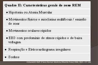 FERNANDES RMF. O Sono Normal. Medicina (Ribeirão Preto) 2006; 39(2): 157-168.
 