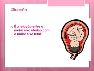 Situação
 É a relação entre o
maior eixo uterino com
o maior eixo fetal.
 