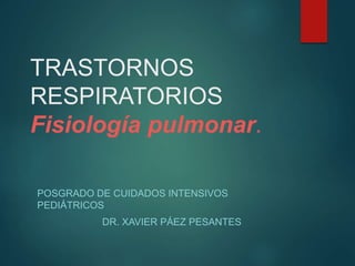 TRASTORNOS
RESPIRATORIOS
Fisiología pulmonar.
POSGRADO DE CUIDADOS INTENSIVOS
PEDIÁTRICOS
DR. XAVIER PÁEZ PESANTES
 