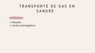 T R A N S P O R T E D E G A S E N
S A N G R E
OXÍGENO
OXÍGENO
Disuelto
Unido a hemoglobina
 
