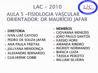    MEMBROS
   DIRETORIA                 GIOVANNA MENEZES
   IVAN LUIZ GAYOSO          JOÃO PAULO SANTOS
   PEDRO DE SOUZA JAFAR      KASSIO HORII
   ANA PAULA FREITAS         AMANDA RIBEIRO
   JULLYANA MENDONÇA         INGRIDY NORMANDO
   ALEXANDRE BERNARDO        BIANCA LUIZA
                              TASSILA PEIXOTO
   GUILHERME GOBBI
                              WILLIAM SILVEIRA
 