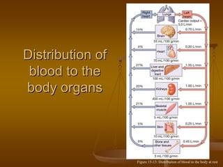 Distribution ofDistribution of
blood to theblood to the
body organsbody organs
Figure 15-13: Distribution of blood in the body at rest
 