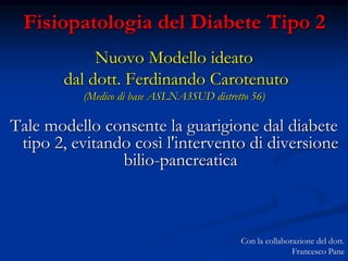 Fisiopatologia del Diabete Tipo 2
Nuovo Modello ideato
dal dott. Ferdinando Carotenuto
(Medico di base ASLNA3SUD distretto...