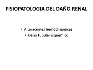 FISIOPATOLOGIA DEL DAÑO RENAL


     • Alteraciones hemodinámicas
       • Daño tubular isquémico
 